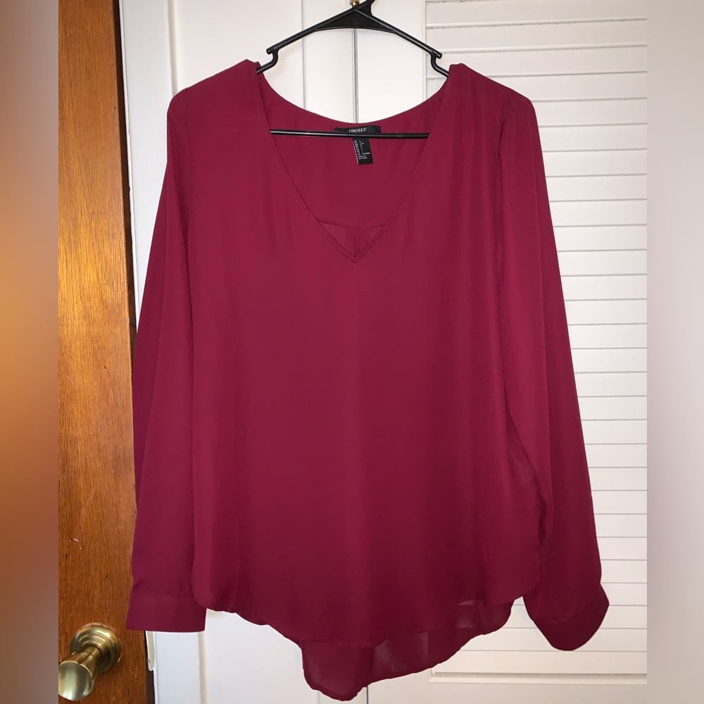 Wine-Colored Long Sleeve Blouse